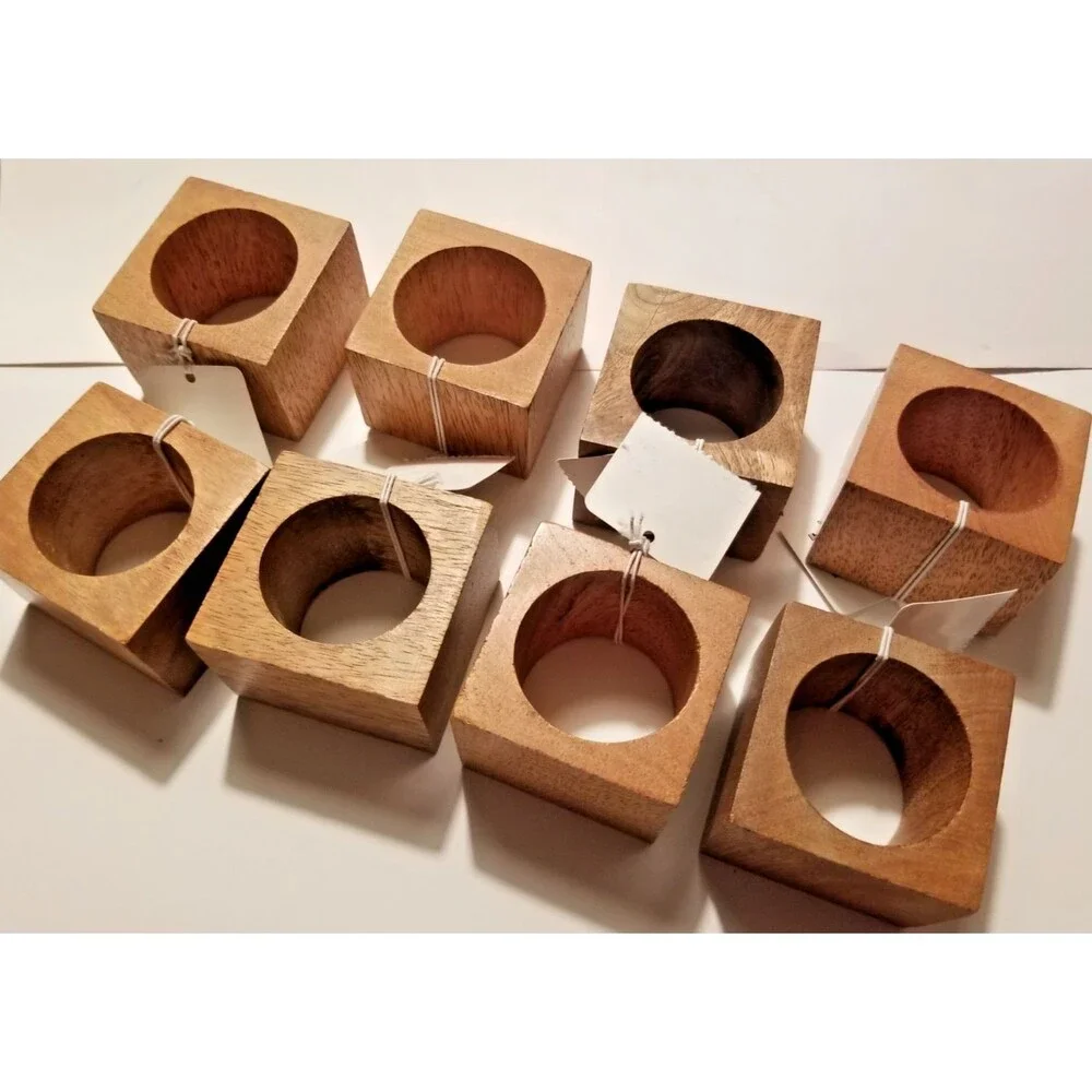 Pier 1 Napkin Ring Holders Mid Century Modern Look  Wood  Square Set of 8